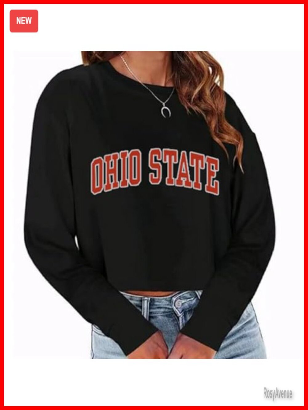 Womens Cropped Crewneck Sweatshirt Long Sleeve Loose Fit Pullover Top